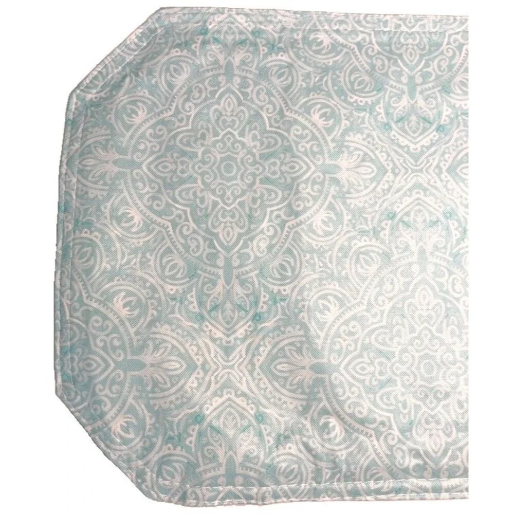Aqua Medallion Vinyl Placemats Set of 4 Indoor Outdoor Beach Reversible 12x18